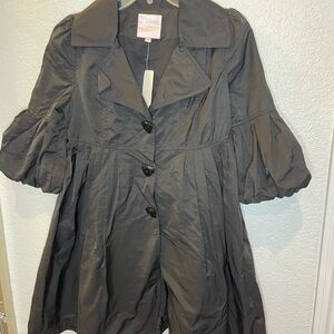 Gray Button-Up Coat with Puff Sleeves